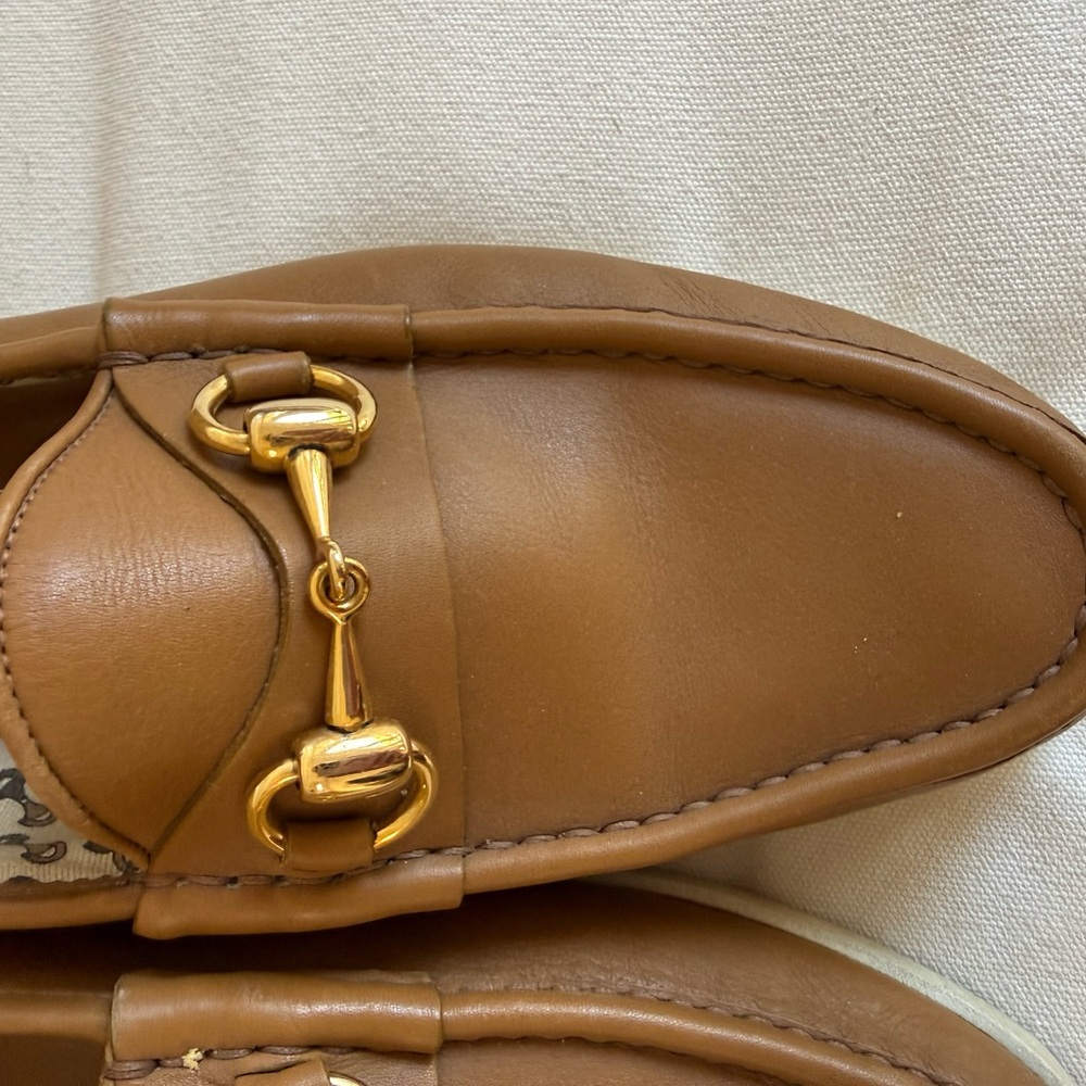 Women’s Tan Leather Loafers with Gold Horsebit - Picture 4 of 10